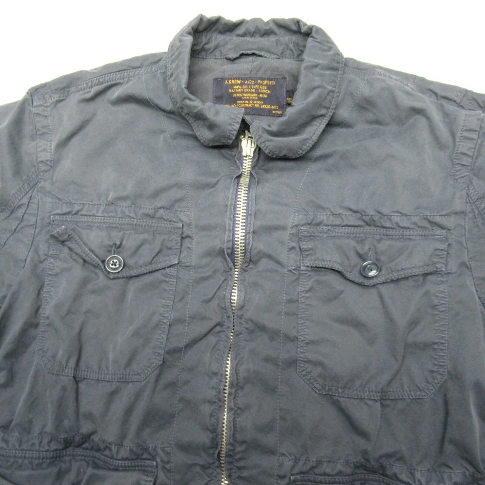 J Crew Jacket Women Large Blue Pockets Cotton Twill Quad Full Zip Field Utility